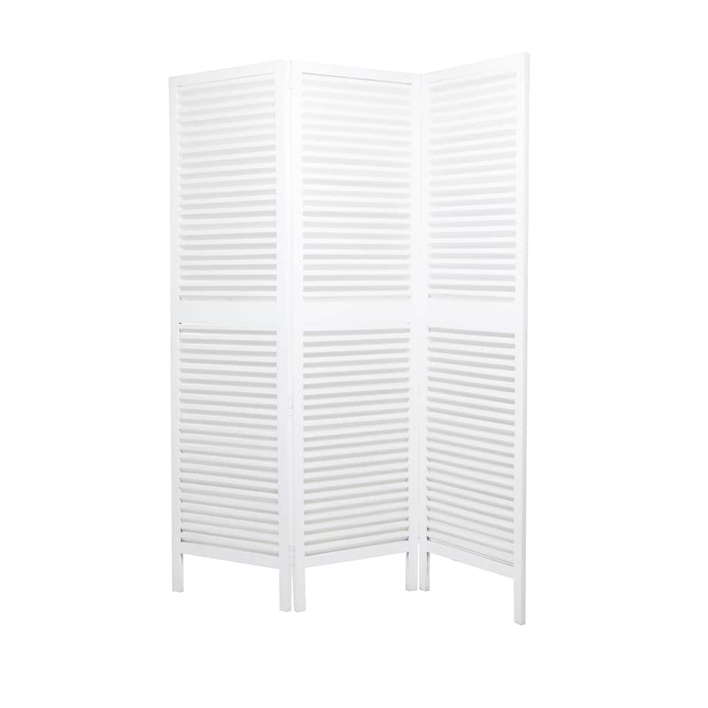 Wooden Hinged Foldable Partition 3 Panel Room Divider Screen with Horizontal Slats - White - Roche River Decor