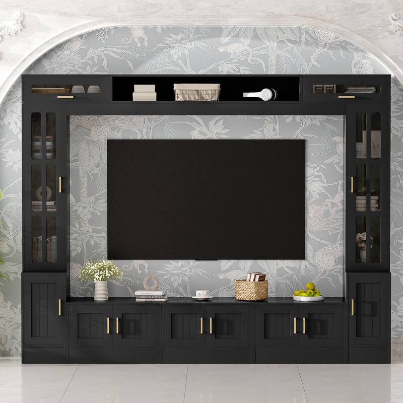 98.4" W Wall Unit Entertainment Center with Bookshelves - For TVs up to 80" - Black
