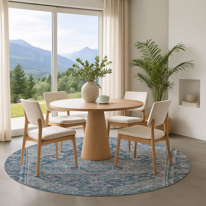 Premium Washable Super Soft Traditonal Marcus Mayfield Rug - Denim - 8' x 8'