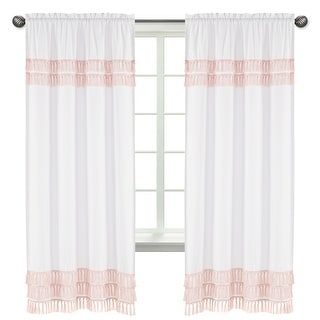 Boho Bohemian Girl 84in Window Treatment Curtain Panel Pair - Blush Pink White Farmhouse Shabby Chic Modern Minimalist Fringe