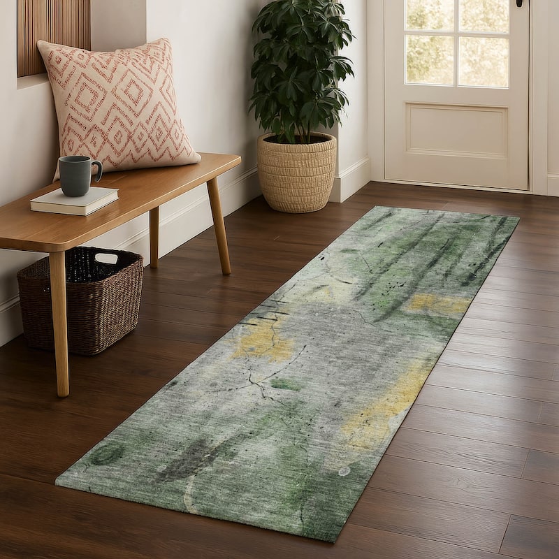 Premium Washable Super Soft Abstract Glam Mayfield Rug - Pewter - 2'3" x 7'6"