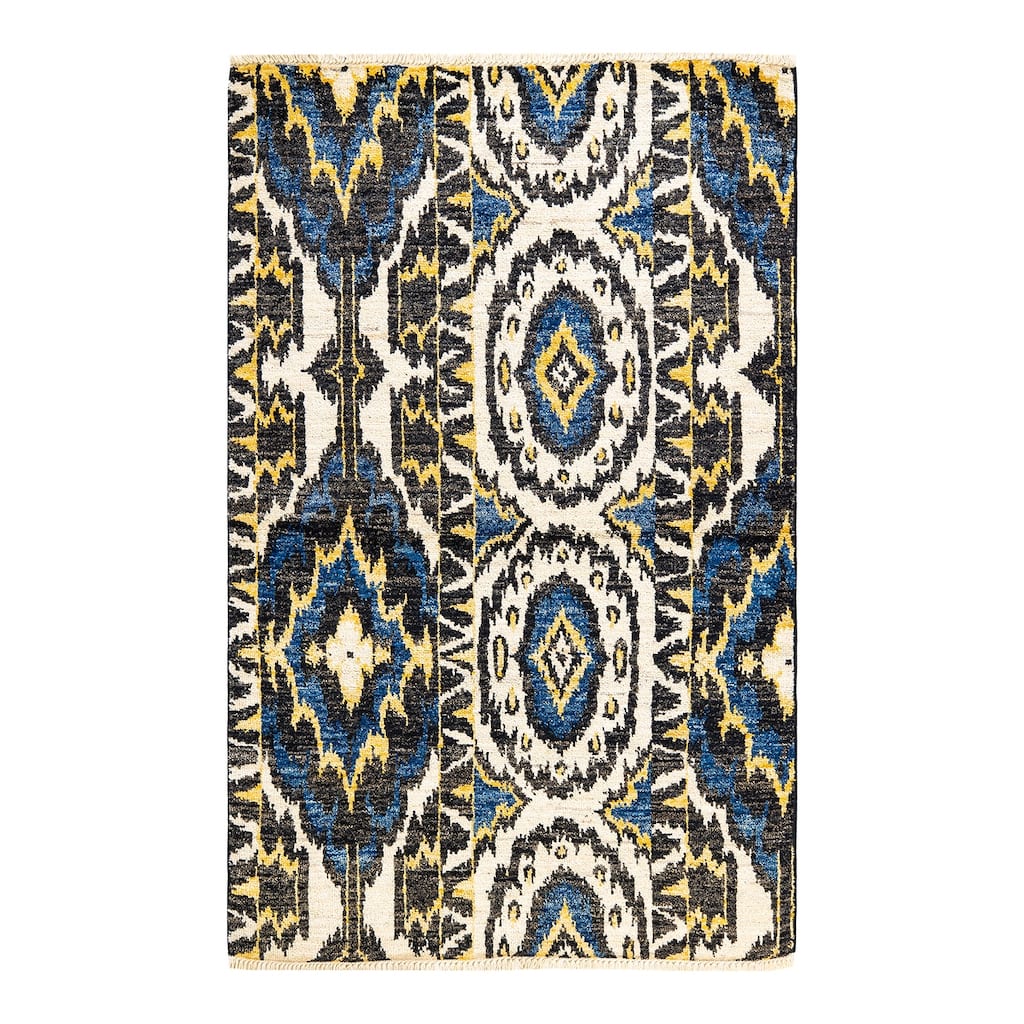 Overton Hand Knotted Wool Vintage Inspired Modern Contemporary Modern Black Area Rug - 3' 10" x 6' 2"