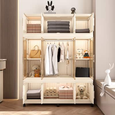 Compact Baby Wardrobe Organizer – Magnetic-Door Cubes & Hanging Rod – Includes Hangers, Portable Closet Dresser‌