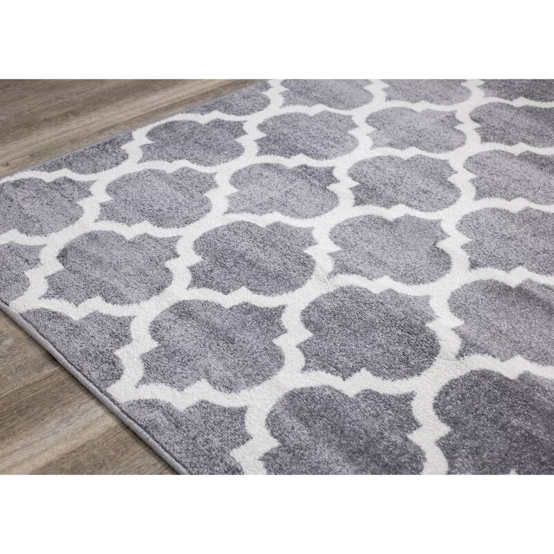 Covington Collection - Grey/Cream Ogee Pattern Rug