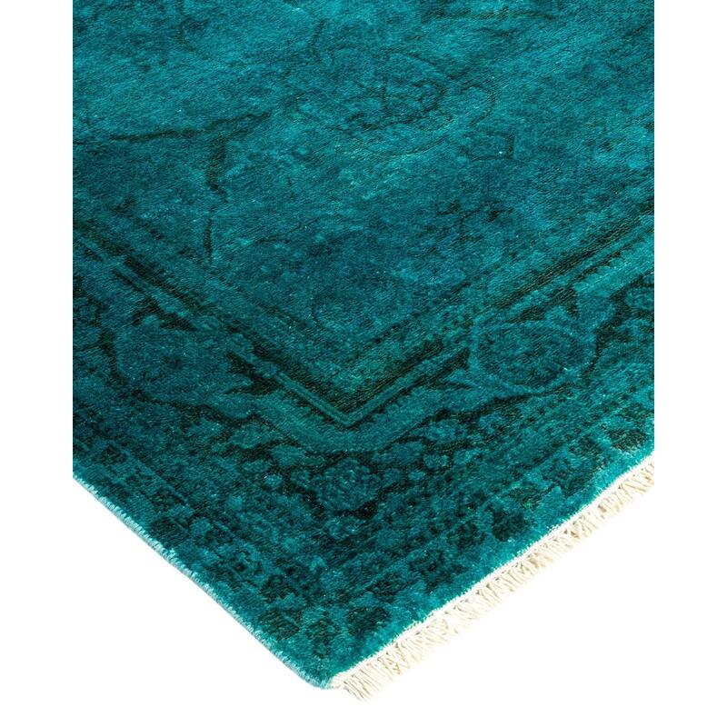 Overton Hand Knotted Wool Vintage Inspired Modern Contemporary Overdyed Blue Area Rug - 3' 1" x 5' 3"