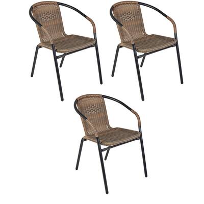 BTEXPERT Indoor Outdoor 3 - Set of Three Brown Restaurant Rattan Stack Chairs