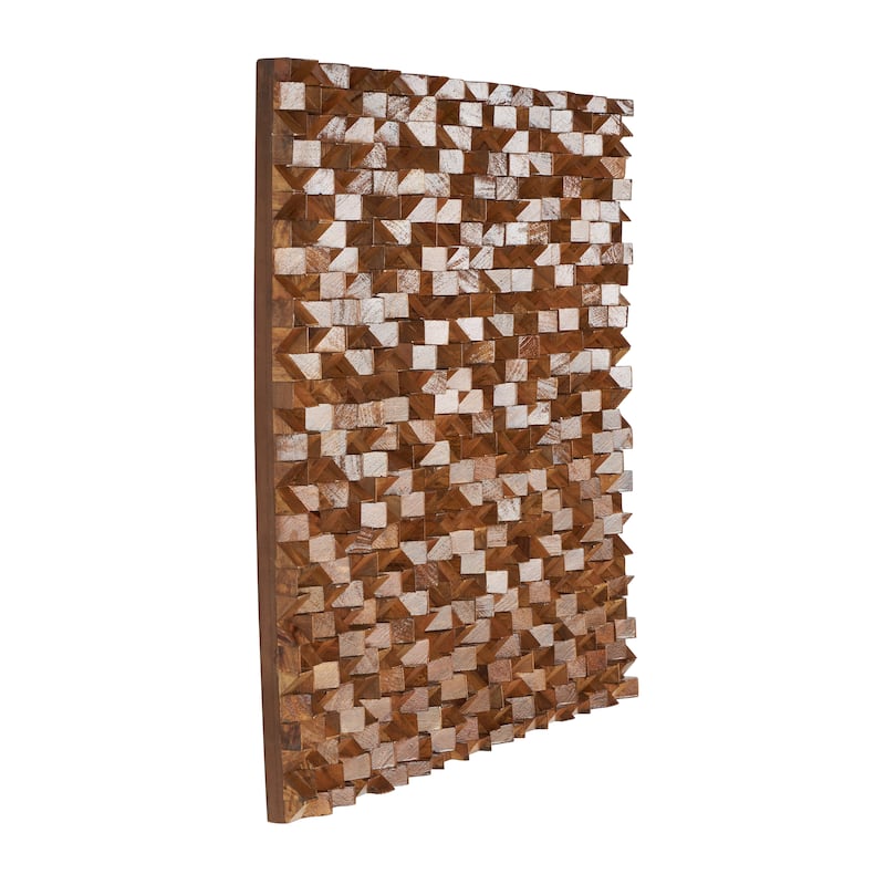 Brown Mango Wood Handmade 3D Cube Inspired Panel Geometric Home Wall Decor