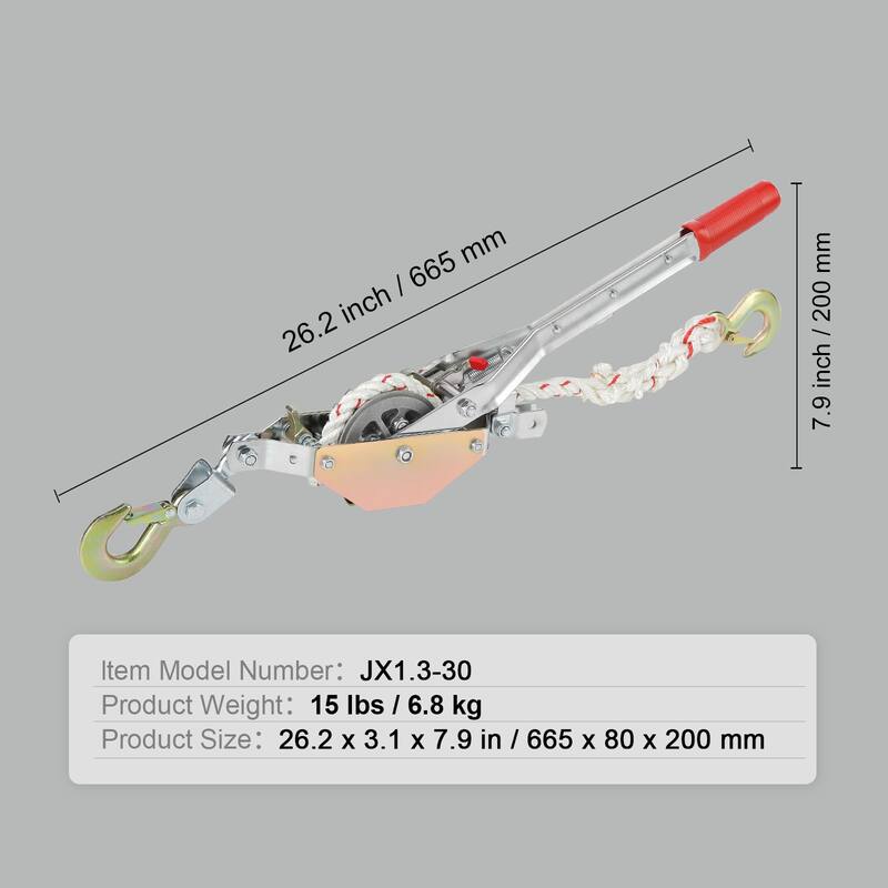 UIMOSO Rope Puller, 3/4 Ton (1,653 lbs) Pulling Capacity, with 100' of 0.6" dia. Rope, 2 Hook, Come Along Winch