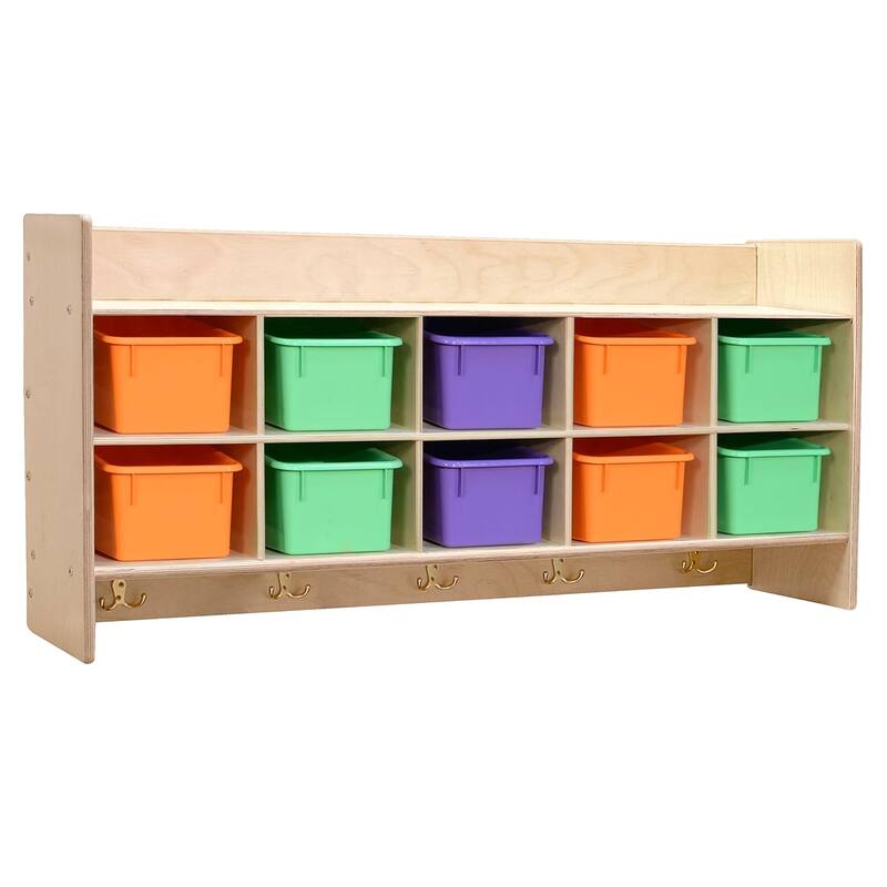 Contender 10 Section Wall Mounted Storage Cabinet with Assorted Pastel Trays, Multipurpose Playschool Furniture
