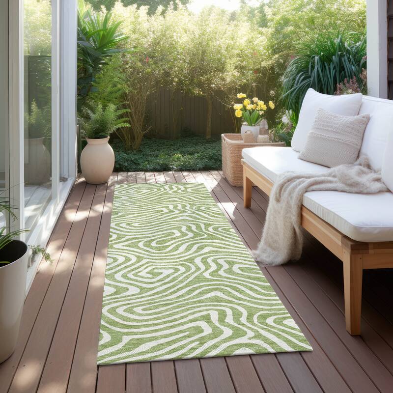 Machine Washable Indoor/ Outdoor Abstract Modern Chantille Rug - Aloe - 2'3" x 7'6"