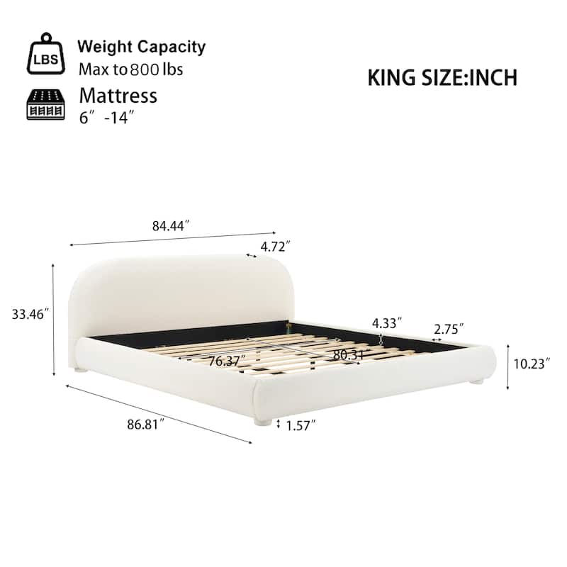 Christopher Knight Home - Dreamy Simple Modern Cream Boucle Upholstered King Bed with Curved Headboard