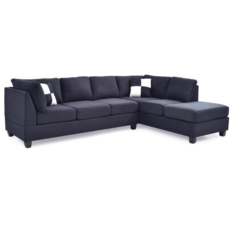 Reversible Microsuede 4-Seater Sectional Sofa with Throw Pillows - 111" - Black