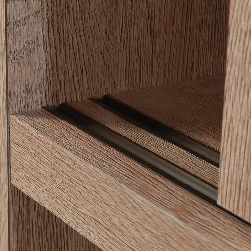 Engineered Wood Farmhouse Library Hutch with Glass Doors, Brown - 32.99"W x 12.76"D x 42.24"H