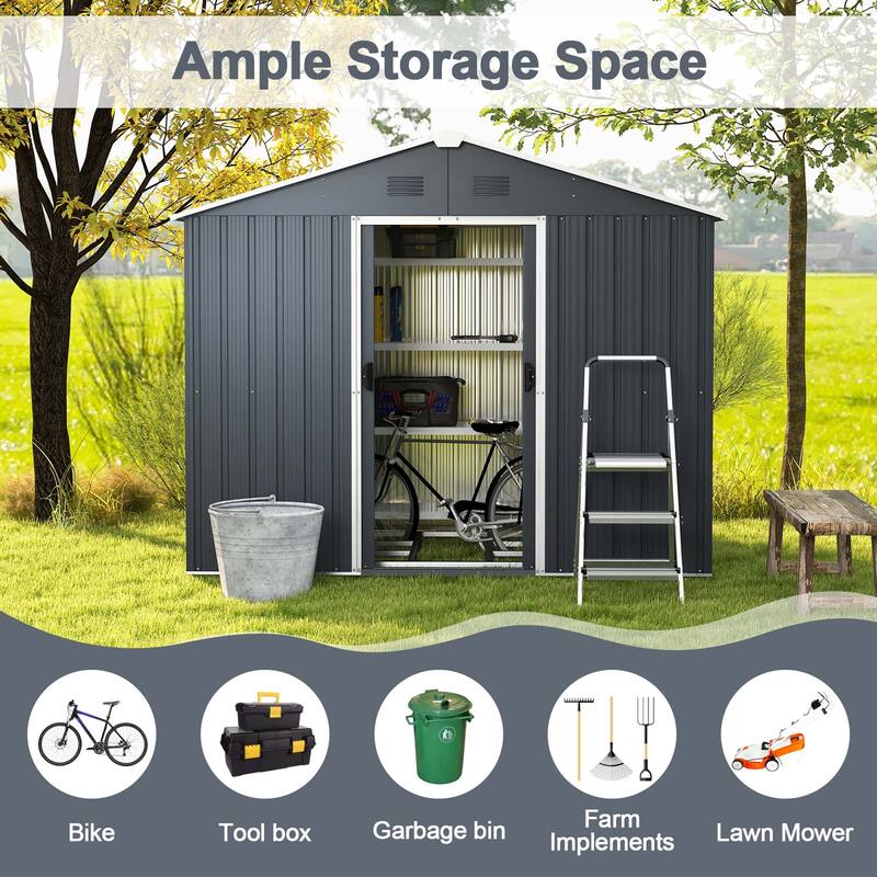 Costway 5.7 FT x 7.5 FT Outside Storage Shed Double Door Outdoor Tool - See Details