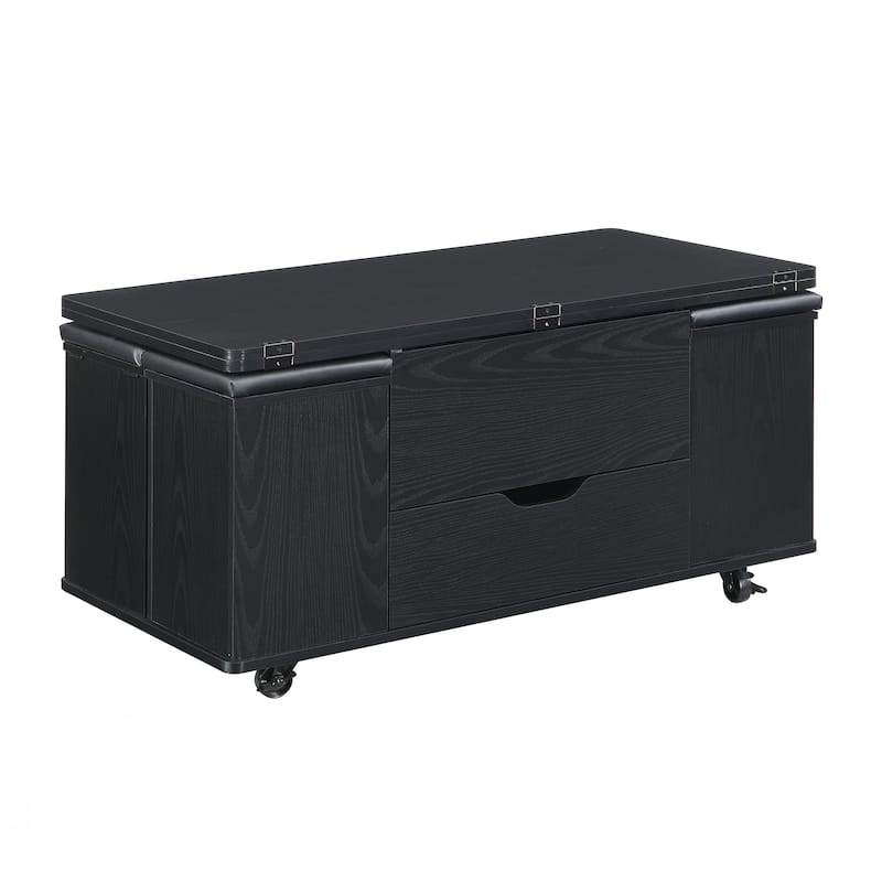 Lift-Top Coffee Table with Hidden Storage and Stools,Multi-Function Modern Center Table with 4 Stools and Casters