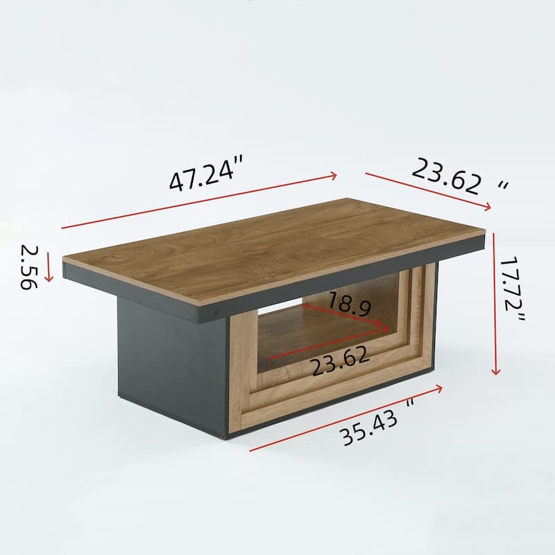 47" Retro Modern Coffee Table With Open Shelf For Living Room