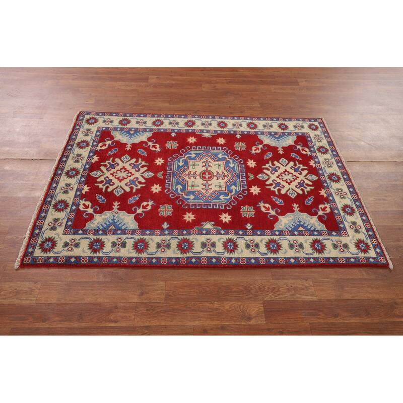 Red Kazak Accent Rug Handmade Wool Carpet - 3'4" x 4'8"