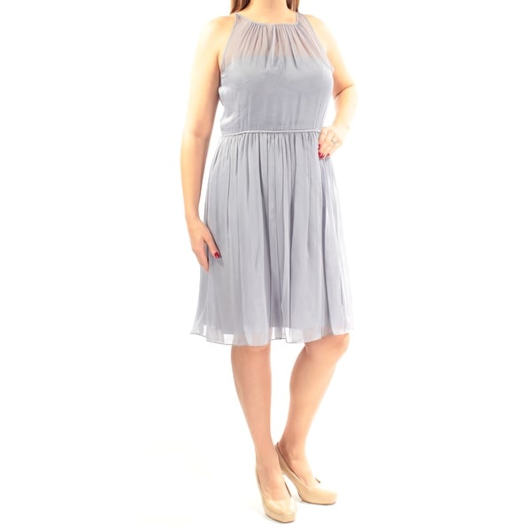 ADRIANNA PAPELL Womens Blue Gathered Sleeveless Halter Knee Length Fit + Flare Cocktail Dress Size: 12