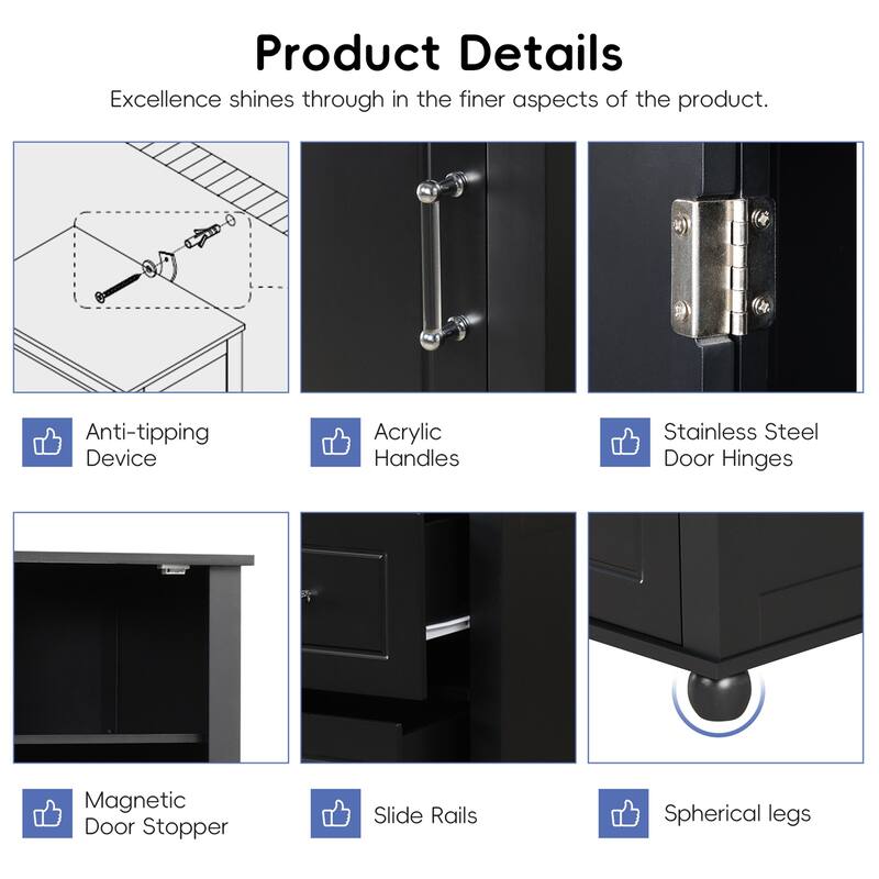 Tall Freestanding Bathroom Storage Cabinet with Two Drawers
