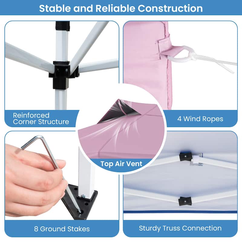 10x10 Pop Up Canopy Tent with One-Push Lock and Adjustable Height Gazebo Included Stakes Ropes
