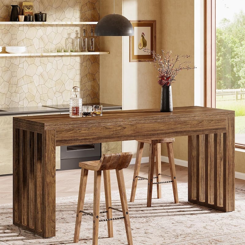 63-inch Rectangular Bar Table, Farmhouse Counter Height Pub Dining Table for Dining Room, Bistro, Restaurant