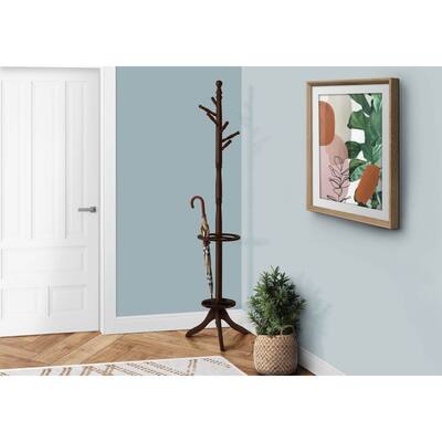 Offex Cappuccino Solid Wood Coat Rack with An Umbrella Holder