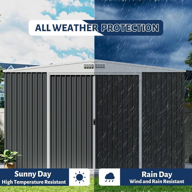 10x10FT Outdoor Metal Storage Shed Galvanized Steel Tool Sheds House with Lockable Doors & Air Vent, Large Utility Sheds