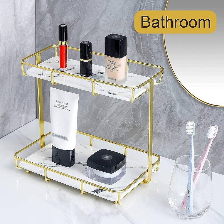 Bathroom Organizer Countertop Makeup Organizer Cosmetics Storage Display Rack 2 - Gold