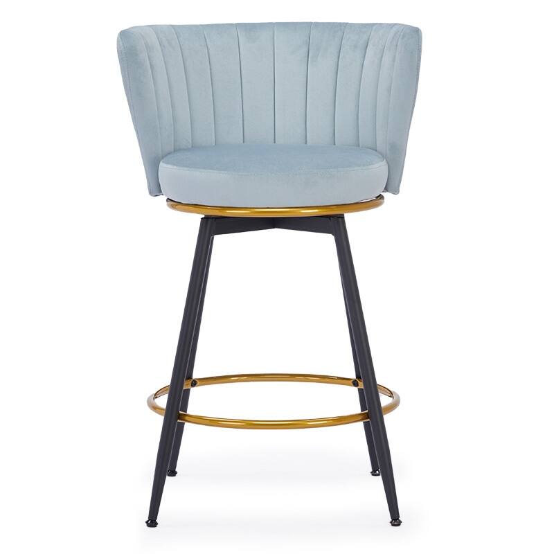 Mid-century Counter Height Bar Stools Set of 2 360° Swivel Barstools with Vertical Stripe Backrest and Round Padded Seat