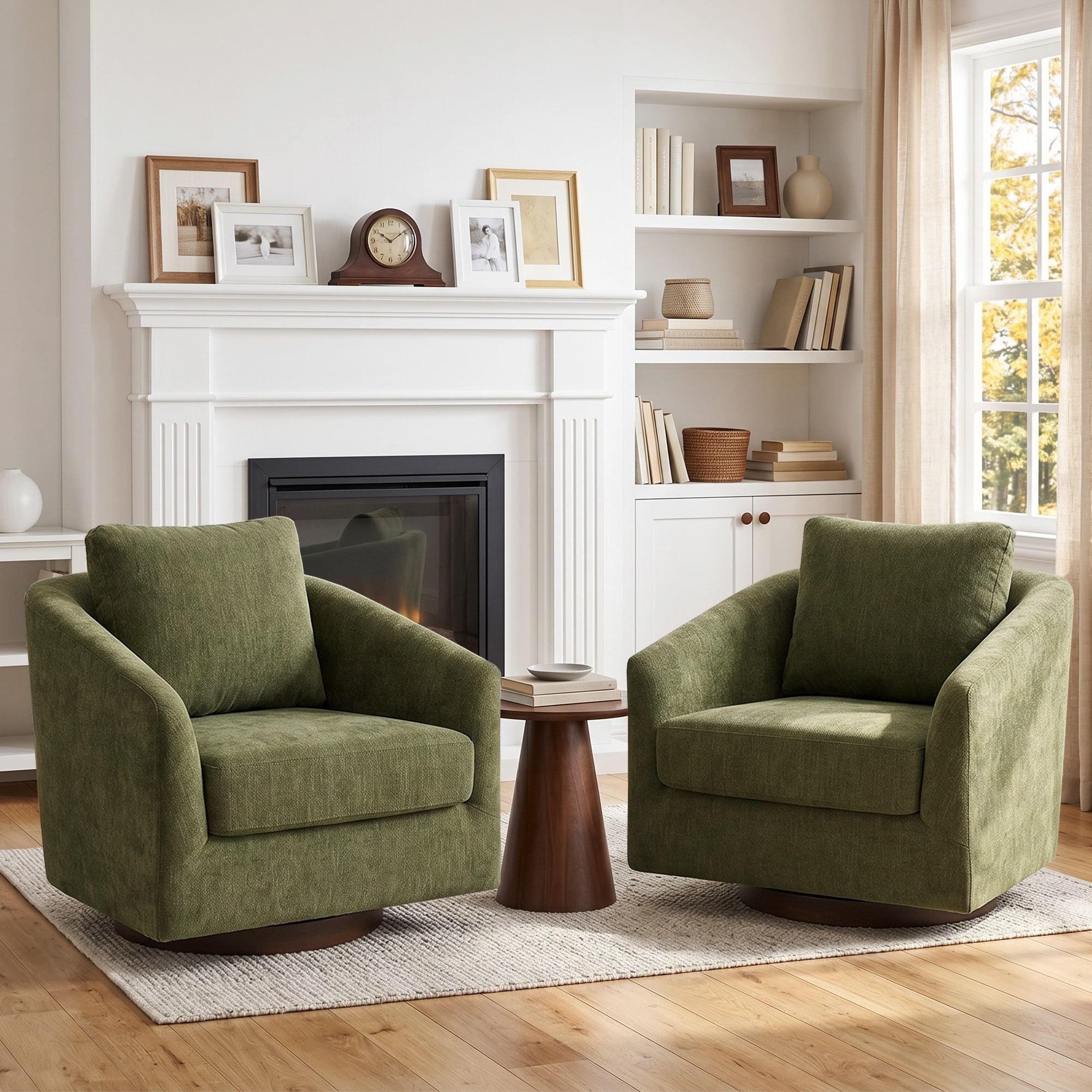 Chenille Swivel Accent Chairs Upholstered Curved Back Sofa with Removable Cushions