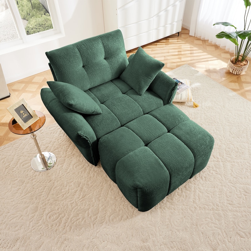 Comfortable Modern Single Seater Sofa with Ottoman for Various Rooms - Green