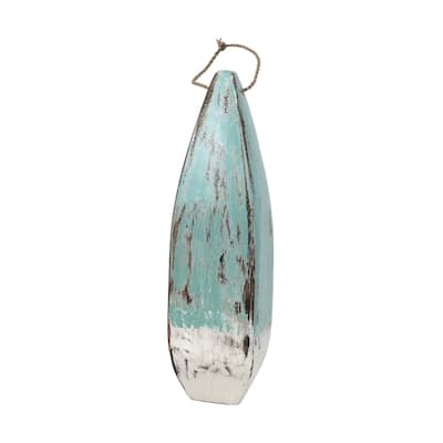 3.5" x 16.1" Wood Turquoise & White Decorative Wall Hanging Buoy Figurine