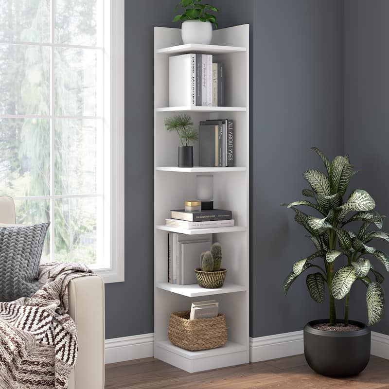 Bush Furniture Universal 15W Tall Corner Bookshelf Storage - White