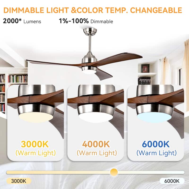 52" Ceiling Fan with Lights Remote Control,Quiet DC Motor 6 Speed Levels,Reversible Blades, for Patio Living Room, Bedroom