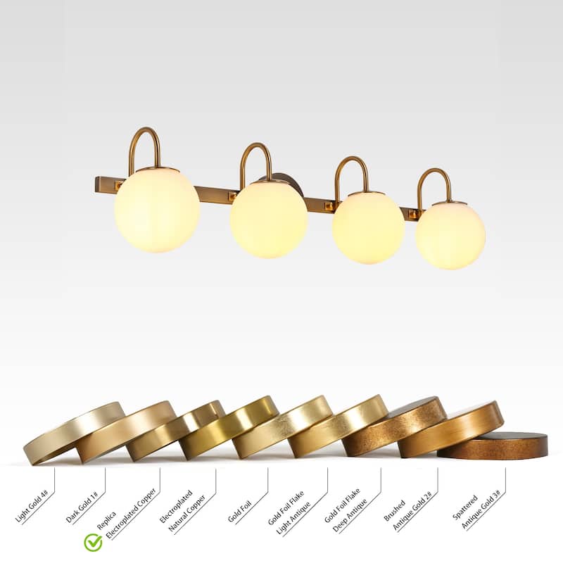Aladari Modern Gold 4-Light Bathroom Vanity Light Opal Glass Globe Wall Sconces - Plating Gold - L33"*H8.3"
