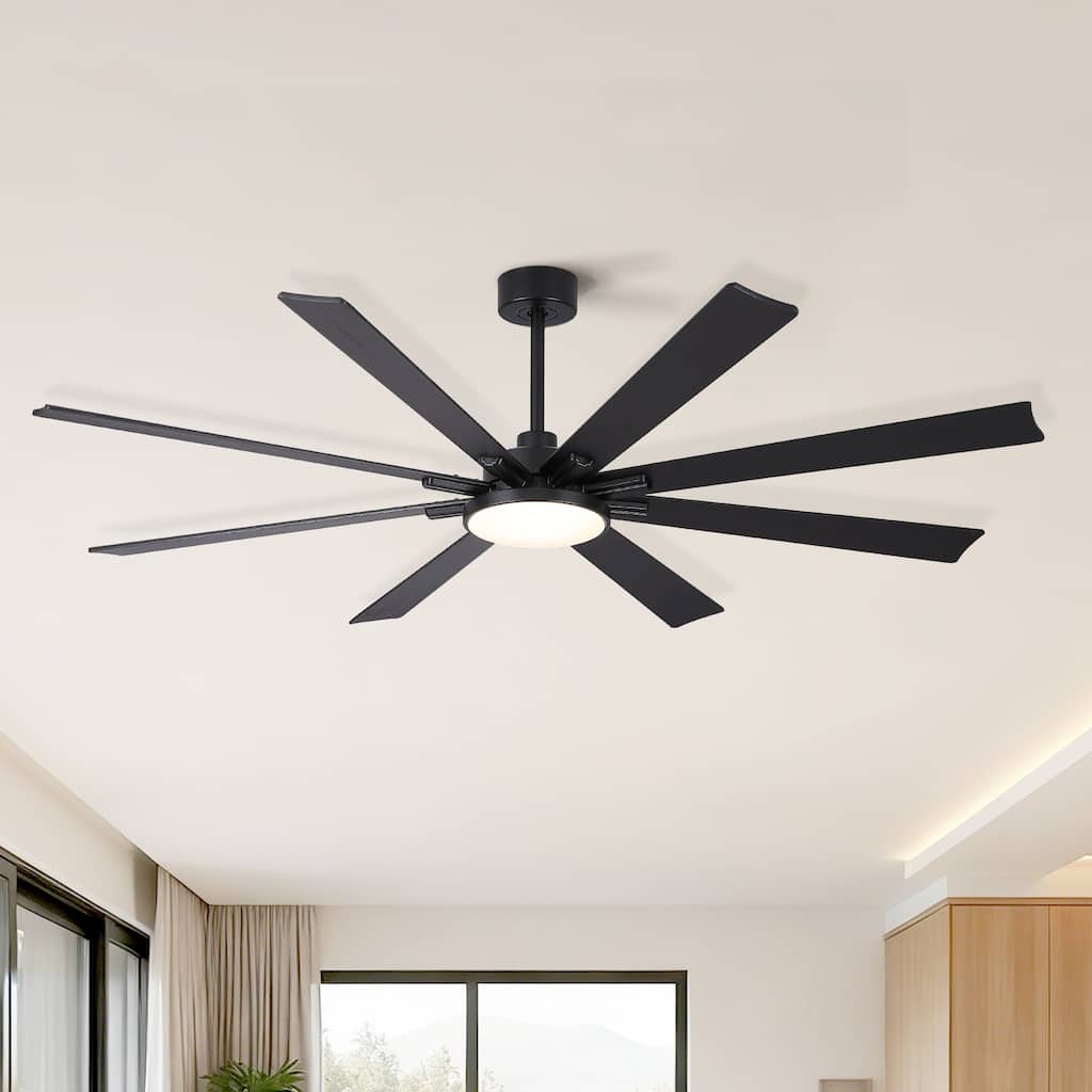 72 Inch Modern Minimalist Ceiling Fan with Light, Solid Wood Blades, Quiet Reversible DC Motor, Remote, 6 Speeds