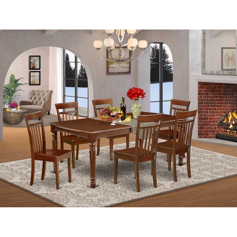 Asian Dining Set 7Pc Rectangle Table w/ Leaf & 6 Chairs - 60x78" Wood Furniture