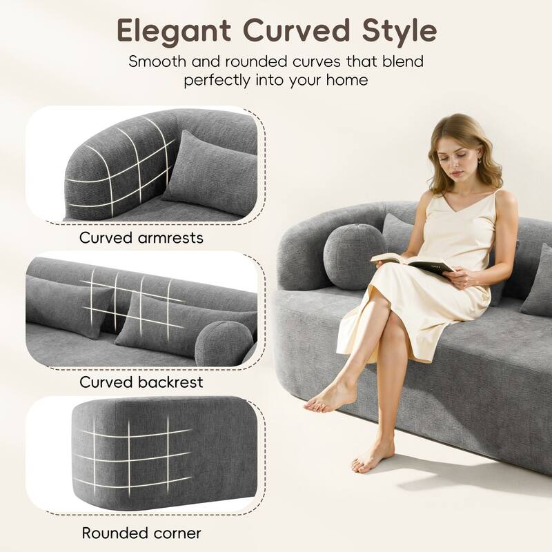 86" Chenille 3-Seater Sofa with Pillows, No Assembly Required