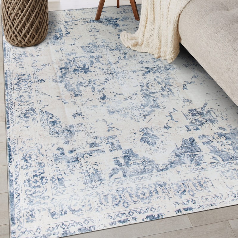 World Rug Gallery Traditional Vintage Distressed Washable Non Slip Area Rug - 3'x5'