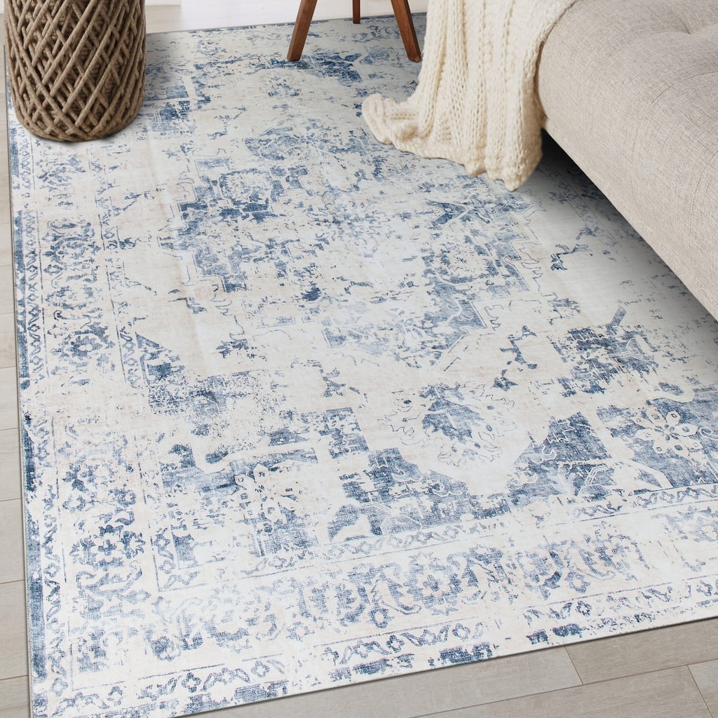 World Rug Gallery Traditional Vintage Distressed Washable Non-Slip Area Rug Perfect for Living Room, Entryway, or Bedroom