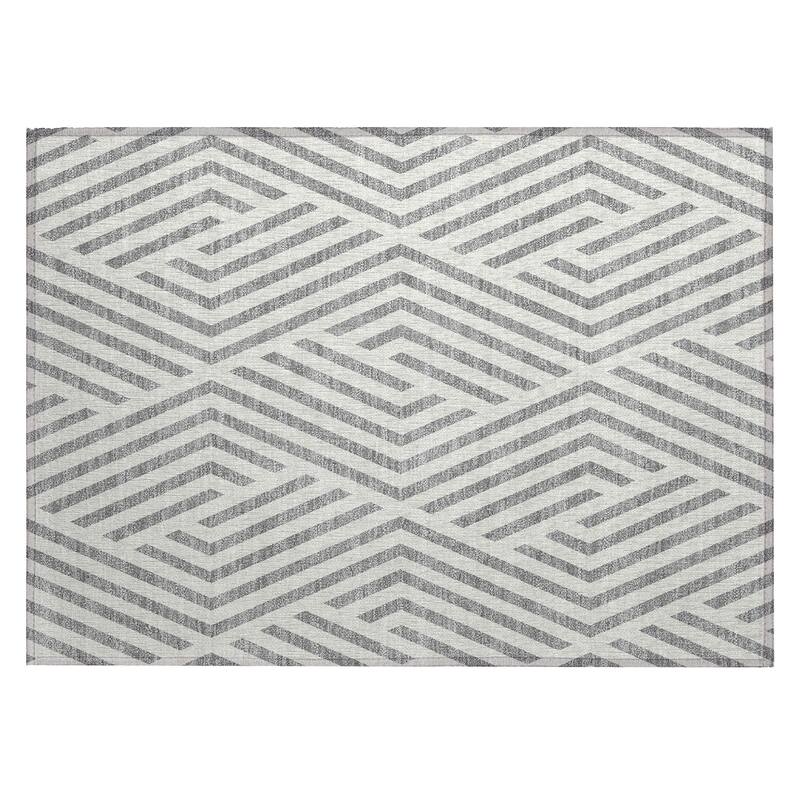 Machine Washable Indoor/ Outdoor Modern Diamonds Chantille Rug