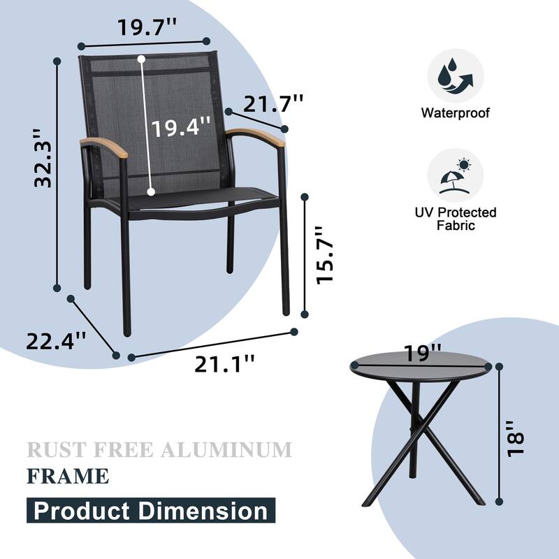 Futzca 3-Piece Patio Bistro Sets, Two Chairs with Coffee Table