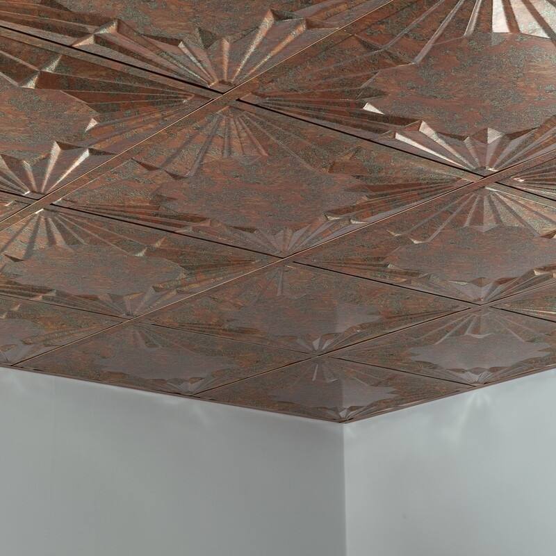 Fasade Art Deco Decorative Vinyl 2ft x 2ft Lay In Ceiling Tile in Copper Fantasy (5 Pack)