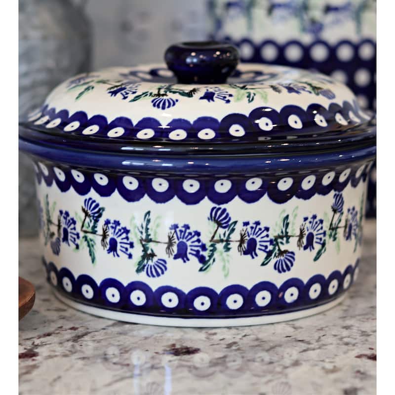 Blue Rose Polish Pottery 887 Zaklady Round Baker with Lid
