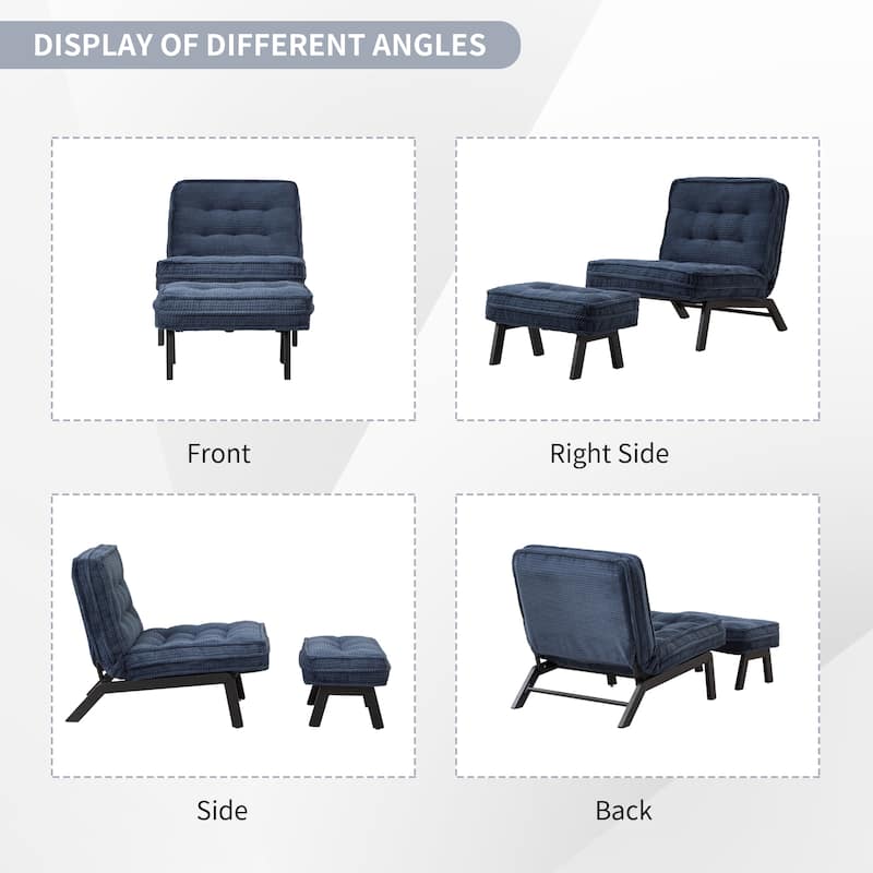 Upholstered Accent Chair with Ottoman, Armless Lounge Chair for Bedroom and Living Room, Comfortable Padded Seat with Wood Legs