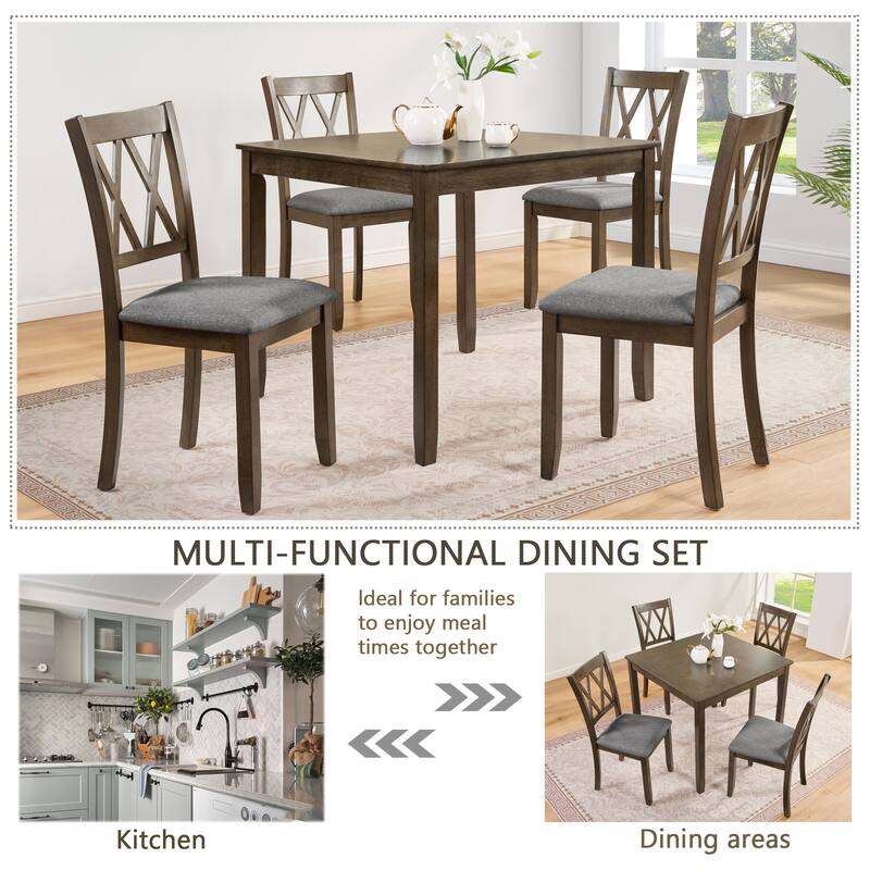 Modern Dining Table Set with Birch Veneer Square Table, for Living Rooms, Kitchens and Dining Rooms, Walnut Color, 5-Piece Set