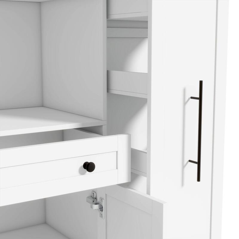 Large Kitchen Pantry Storage Cabinet Cupboard, Buffet with Hutch and Pull-Out Side Cabinet for Enhanced Kitchen Organization