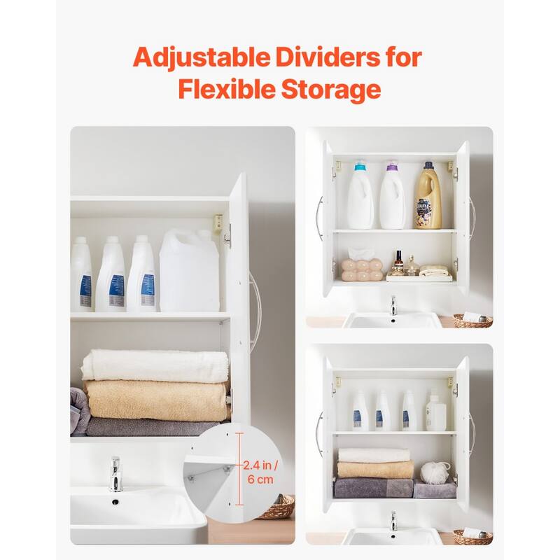 2-Tier White Wall Mounted Laundry Room Storage Cabinet with 2 Doors and Adjustable Shelves - 11.8 x 23.6 x 23.6 in