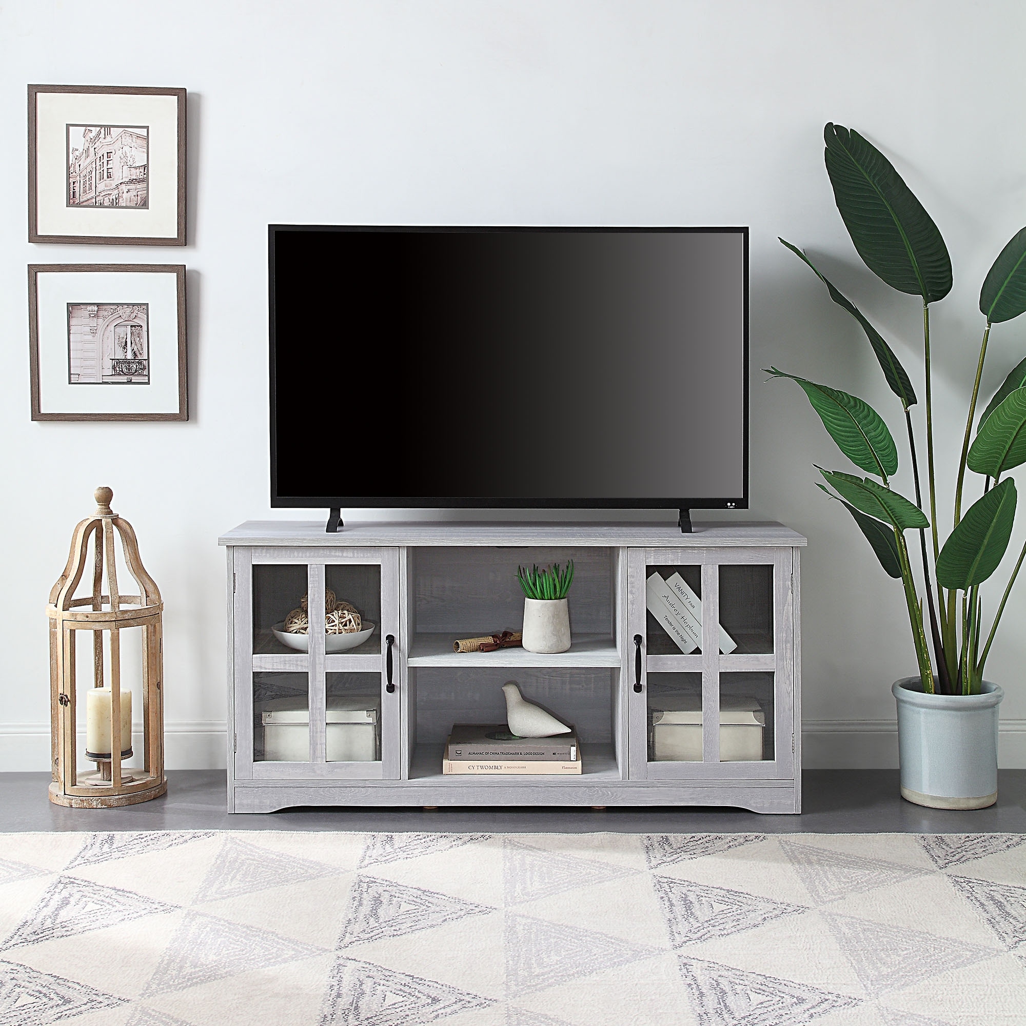 Shop Belleze Cori 52 Inch Tv Stand Wood And Glass Console For Tvs