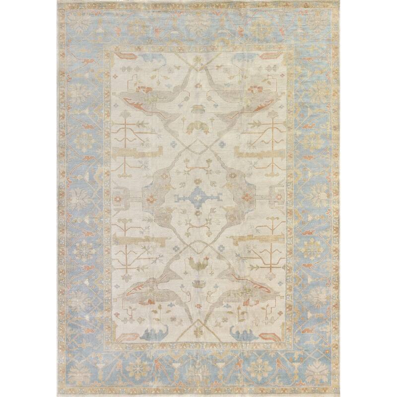EXQUISITE RUGS Antique Weave Oushak Hand-knotted New Zealand Wool Blue/Ivory Area Rug.